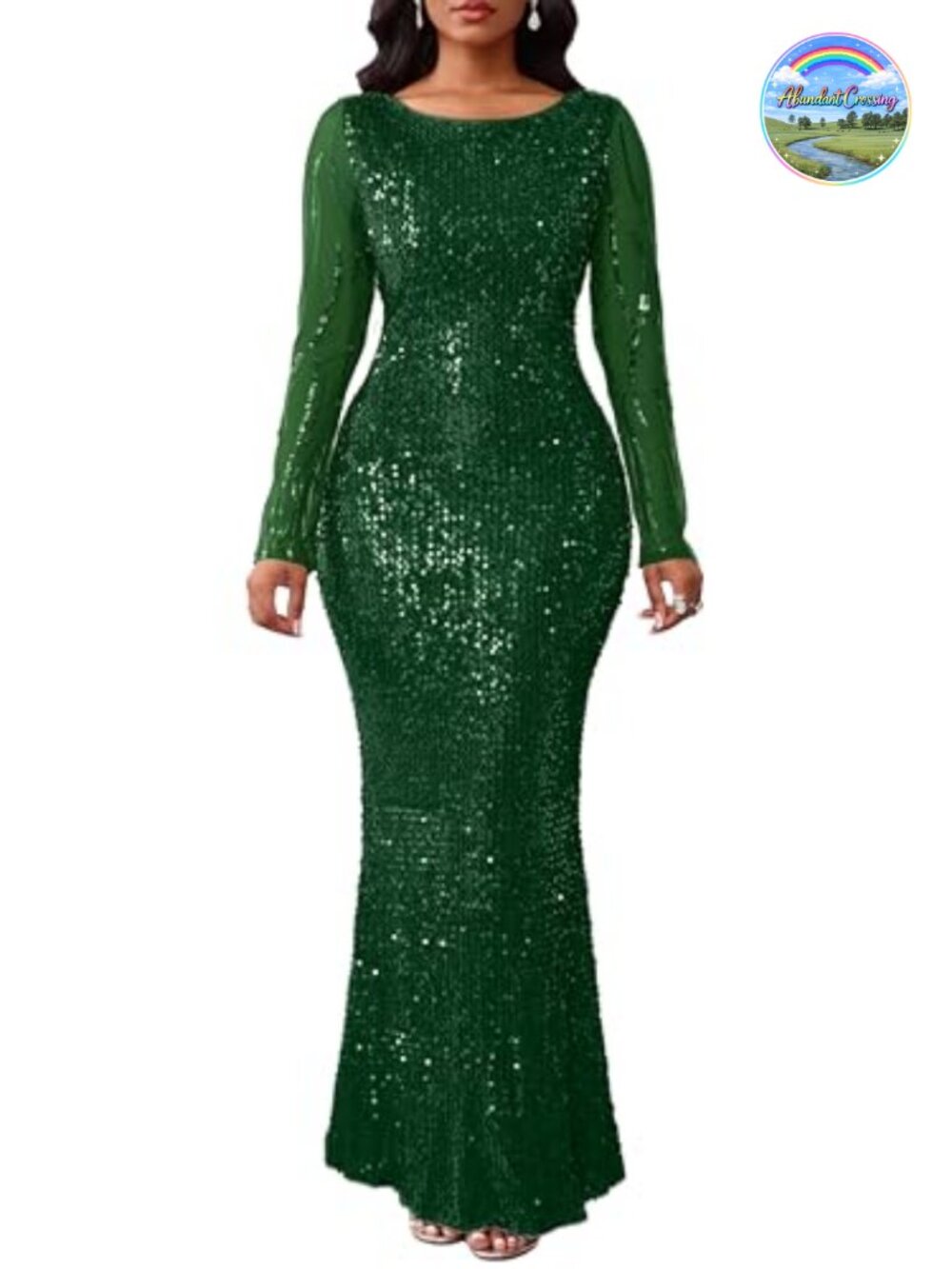 Womens Sequin Mermaid Maxi Dress Long Sleeve Bodycon Party Cocktail